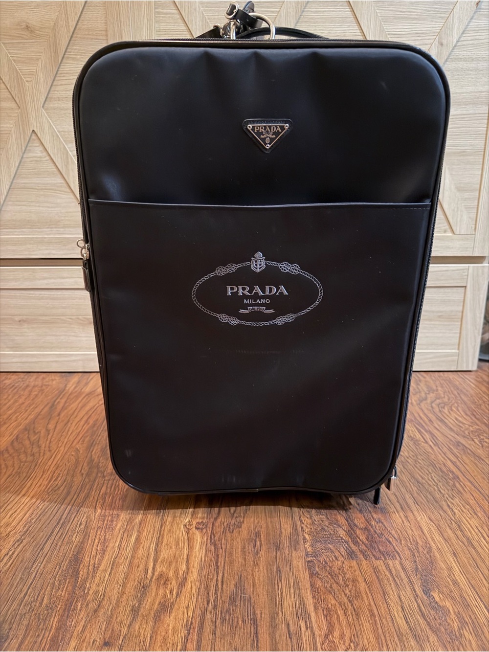 Auth. Vintage Prada Black Nylon Rolling Carry-On